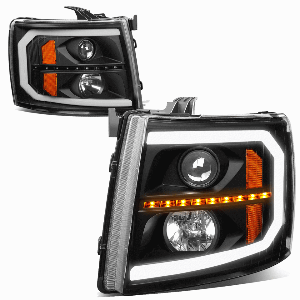 Baking 2007-2014 Silverado 1500 LED DRL Sequential Signal Projector Headlight Lamps
