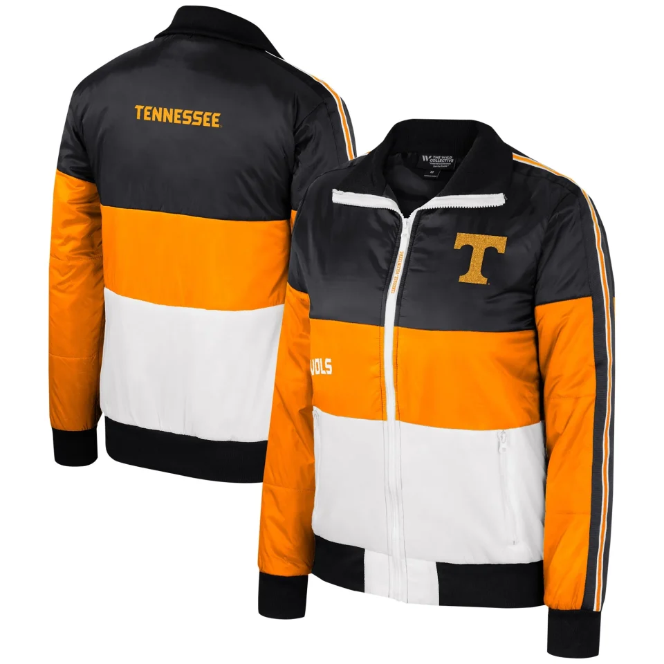 Polished Women's The Wild Collective Tennessee Orange Tennessee Volunteers Color-Block Puffer Full-Zip Jacket