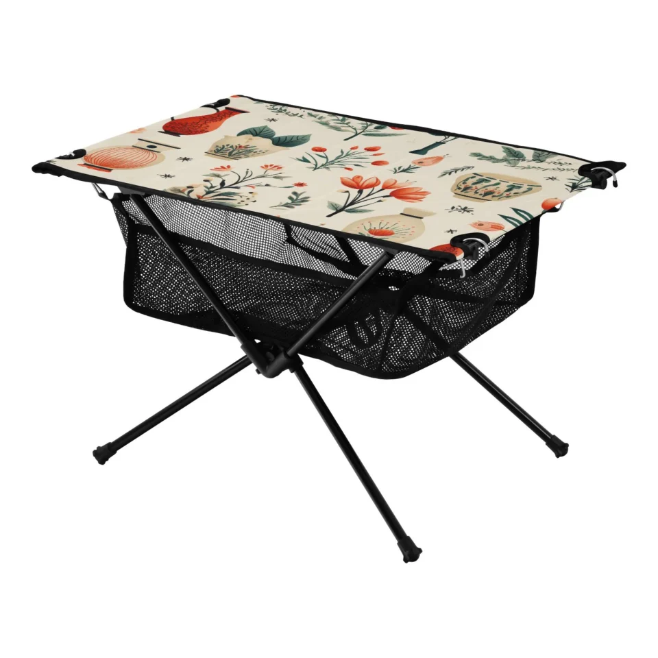 BPA-Free Upgraded Floral Camping Foldable Portable Table Beach Table with Storage Bag Compact Picnic Table for Outdoor Hiking Fishing BBQ