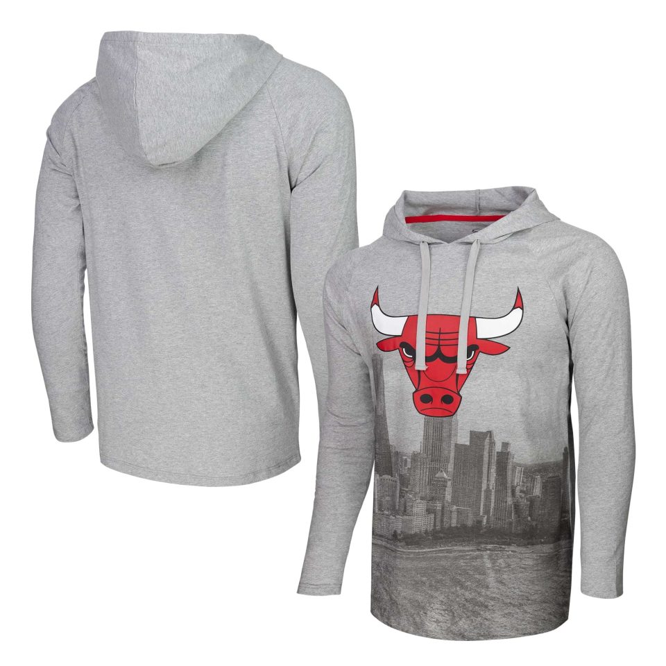Multi-Purpose Men's Stadium Essentials Heather Gray Chicago Bulls Atrium Raglan Long Sleeve Hoodie T-Shirt