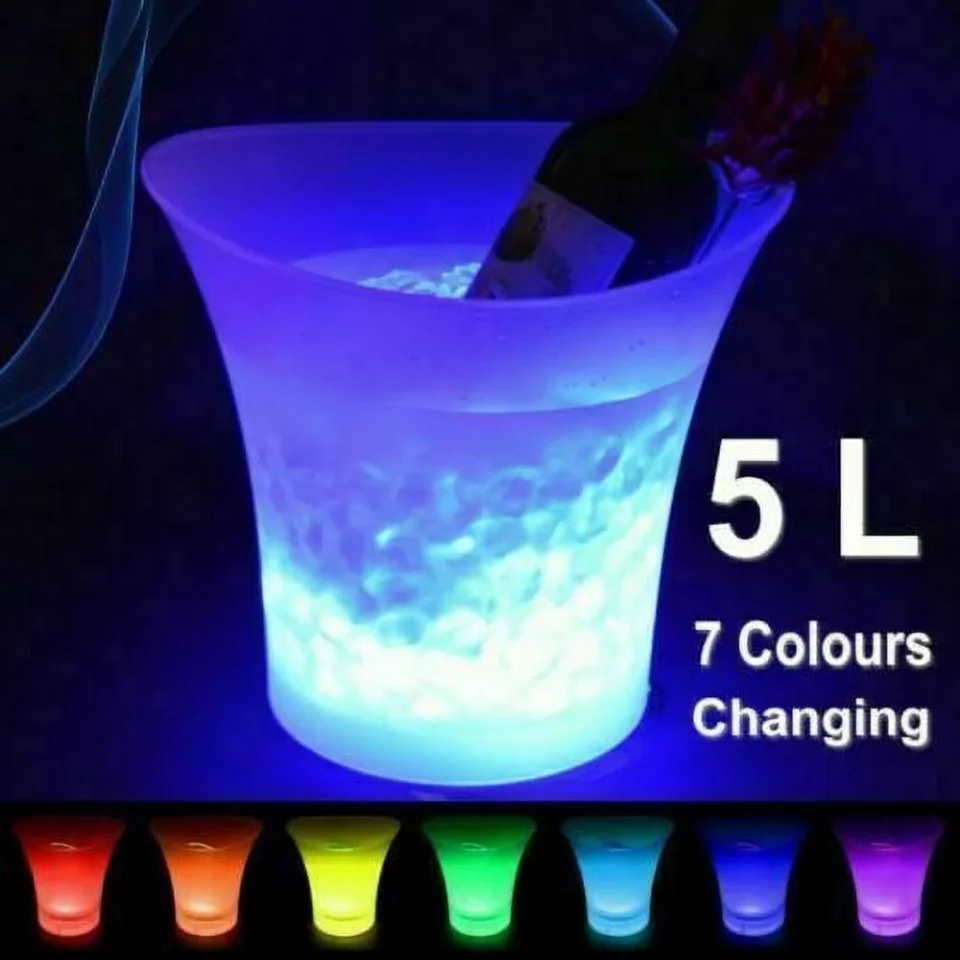 Dining Smad 3PCS Ice Bucket Wine Cooler Champagne Drinks Beverage 7 Color 5L LED Party Bar