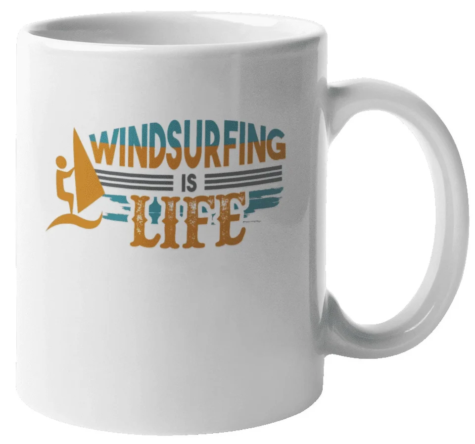 Essential Windsurfing Is Life. Sports Coffee & Tea Gift Mug for Surfer, Men & Women (11oz)
