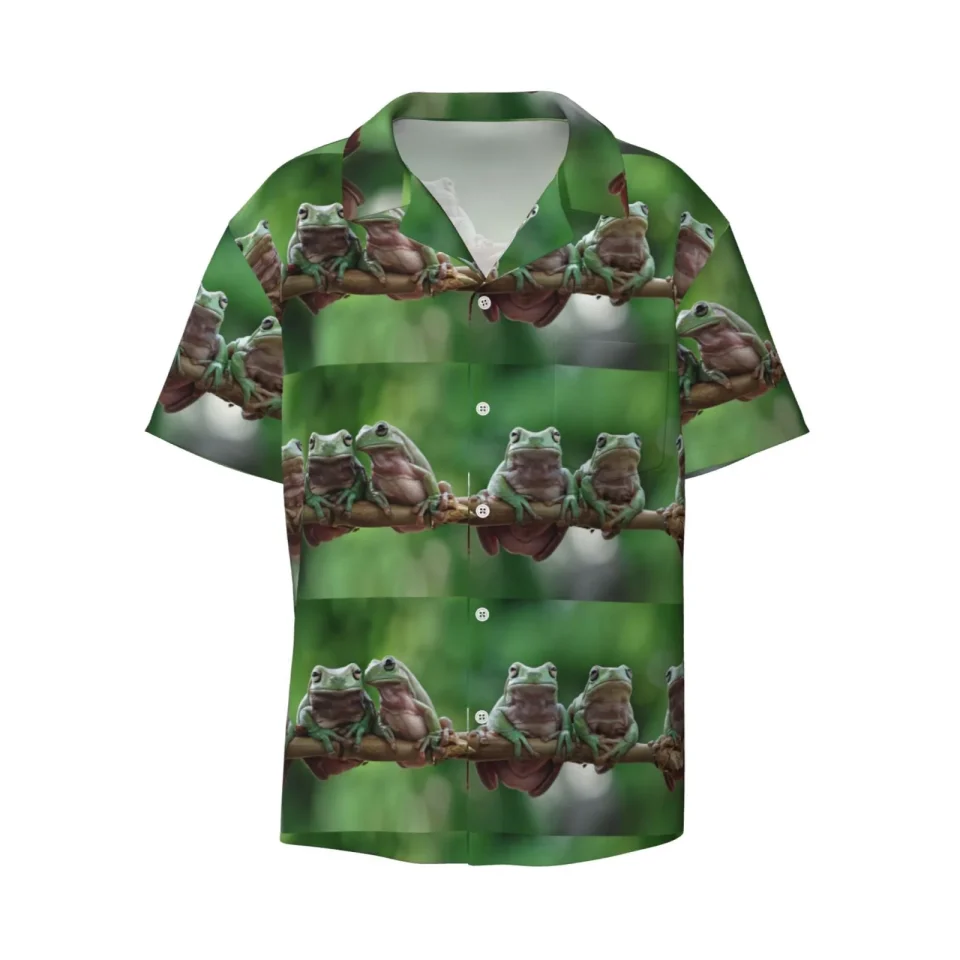 Kitchen Upgraded Haiem Australian White Tree Frog Sitting on Branch Men's Casual Shirts Short Sleeve Button Down Shirts Fashion Textured Summer Beach Shirt-Small
