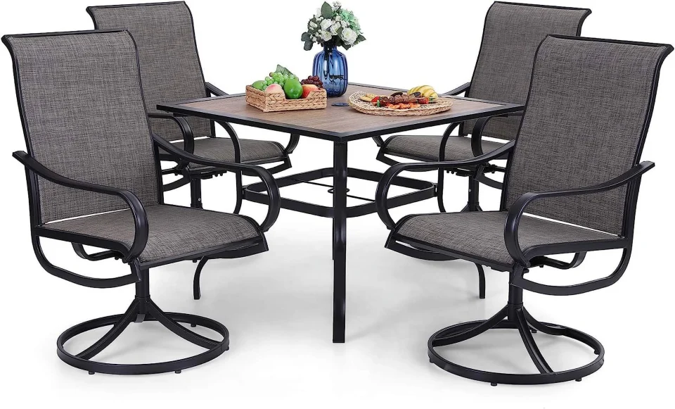 Lightweight VILLA Outdoor Patio Dining Set for 4 5 PCS Patio Table & Chair Set Clearance with 4 Swivel Dining Chairs & 1 Square Patio Table(1.57" Hole) Patio Dining Furniture for Lawn G