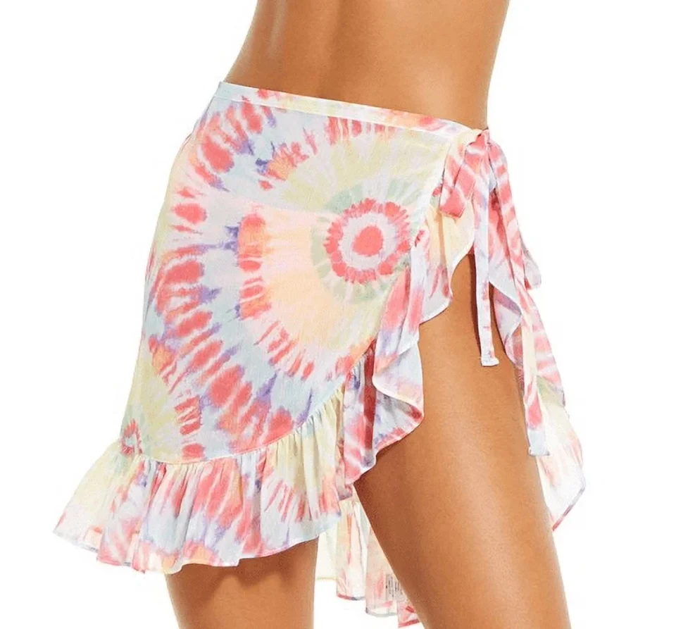Versatile Easy-Clean Miken RAINBOW TIE DYE Juniors' Chiffon Tie-Waist Sarong Cover-up, US Small