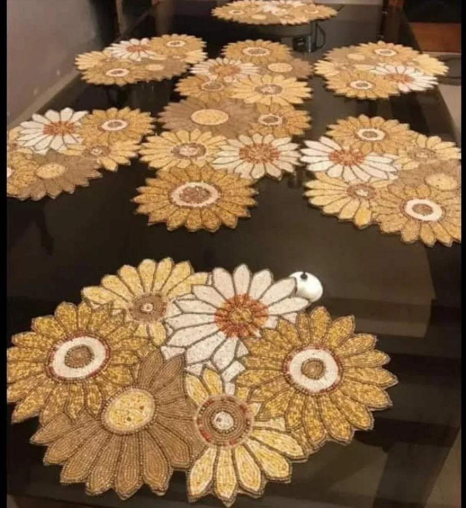 Stainless Steel Storage Set of 13 Pieces, Sunflower Table Runner And Placemat Set, Beaded Table Runner And Tablemat Set, Wedding Table Decoration