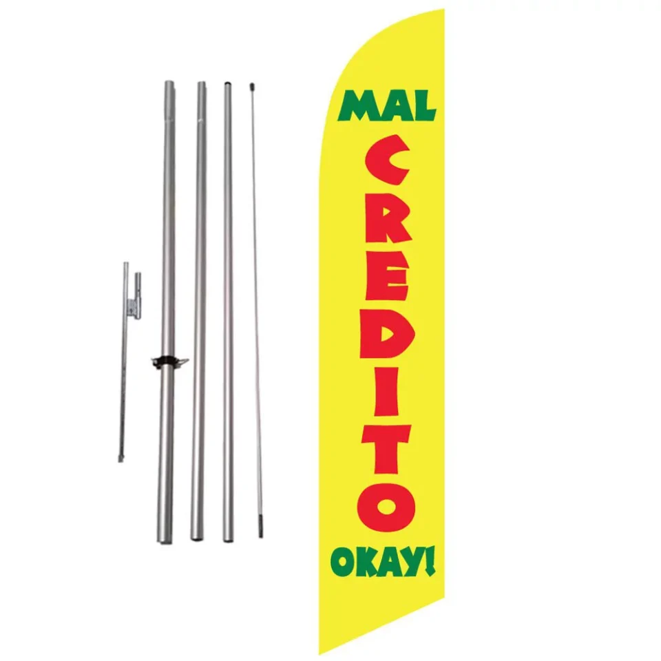 Silicone Mal Credit Okay (yellow) 15ft Feather Banner Swooper Flag Kit with pole & spike