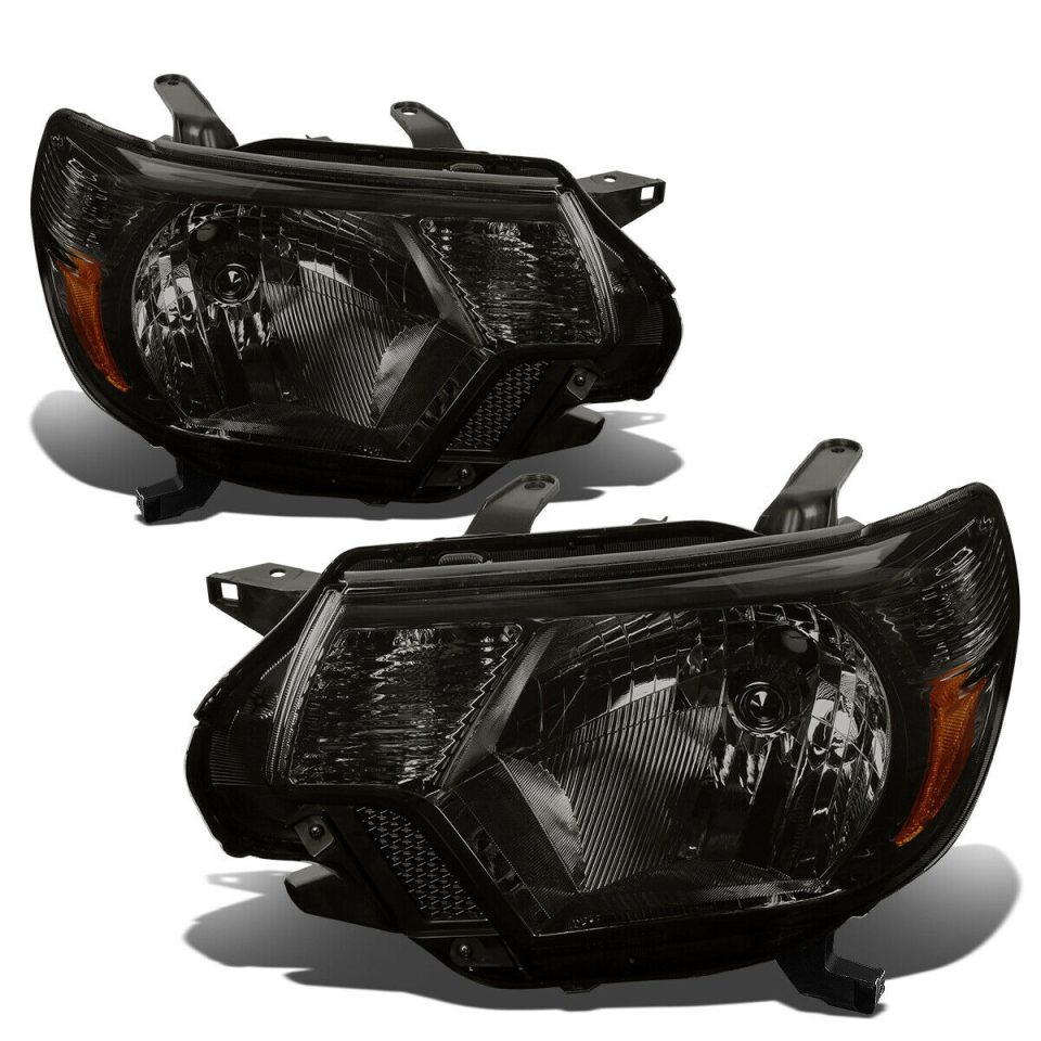 Easy-Clean 2012-2015 Toyota Tacoma Pair Smoked Housing Amber Corner Headlight Head Lamp