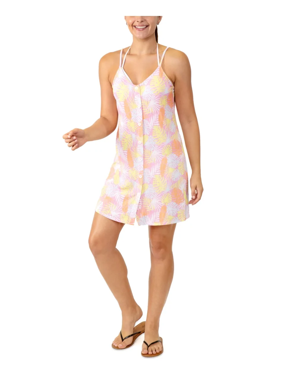 Eco-Friendly MIKEN Women's Pink Floral Spaghetti Strap Swimsuit Cover Up XL