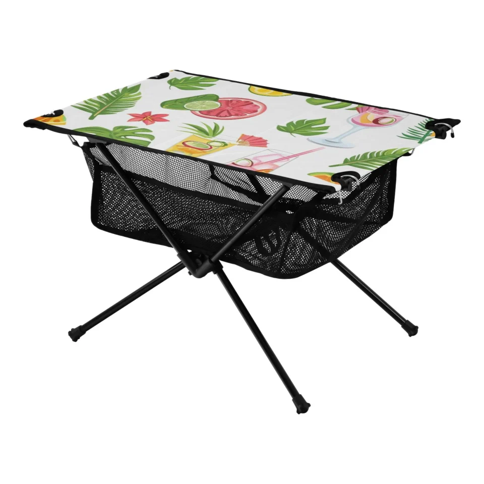 Dining Long-Lasting Palm Leaves and Juice Camping Folding Table Portable Beach Table with Storage Bag Compact Picnic Table for Outdoor Travel Fishing BBQ