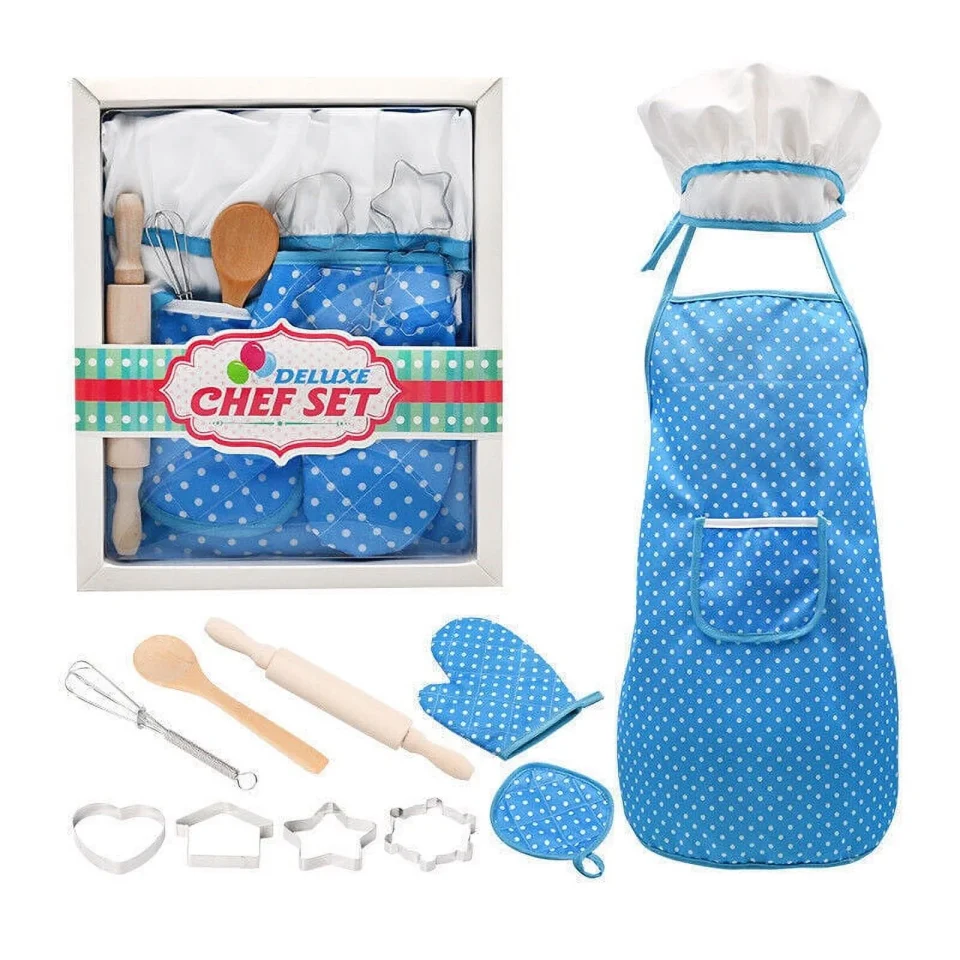 Dining Easy-Clean MIDUO Kids Children Role Play Kitchen Toys Cooking and Baking Set Chef Kit Gift, 11Pcs Children's Baking Tool Set Kids Chef Hat and Apron