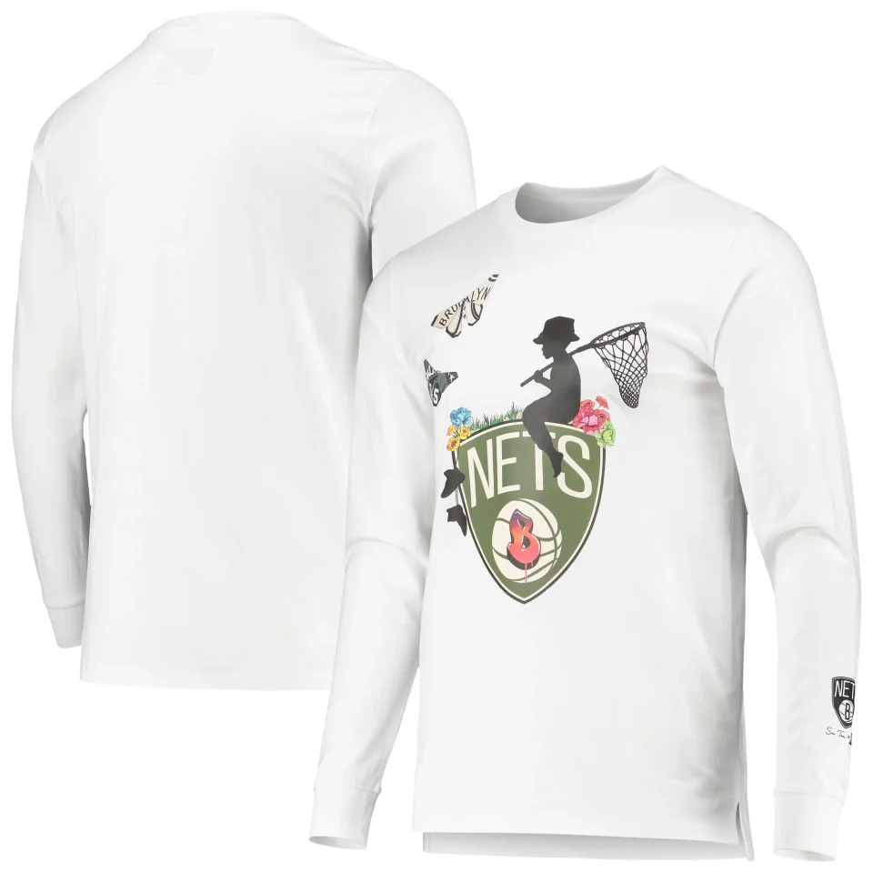 Non-Toxic Men's White Brooklyn Nets Sue Tsai Long Sleeve T-Shirt