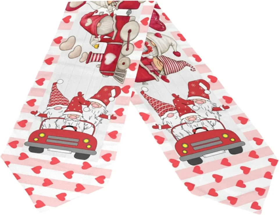 Office Dreamtimes Double Sided Valentine's Day Long Polyester Table Runner 13 x 90 Inches Valentines Gnomes Table Cloth Cover Placemats for Kitchen Dinning Living Holiday Wedding Party Decor