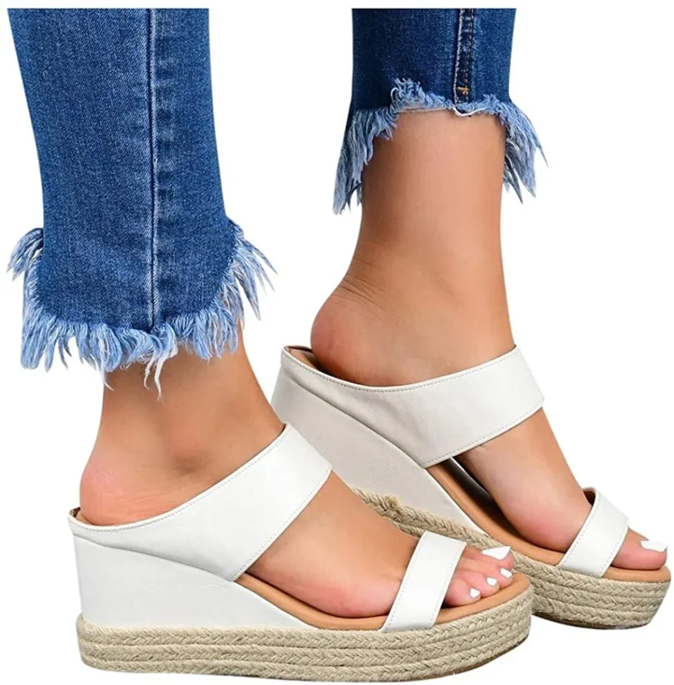 Natural Women Fashion, Womens Wedge Sandals Leather Slip on Platform Sandal Comfortable Beach Flats Shoes