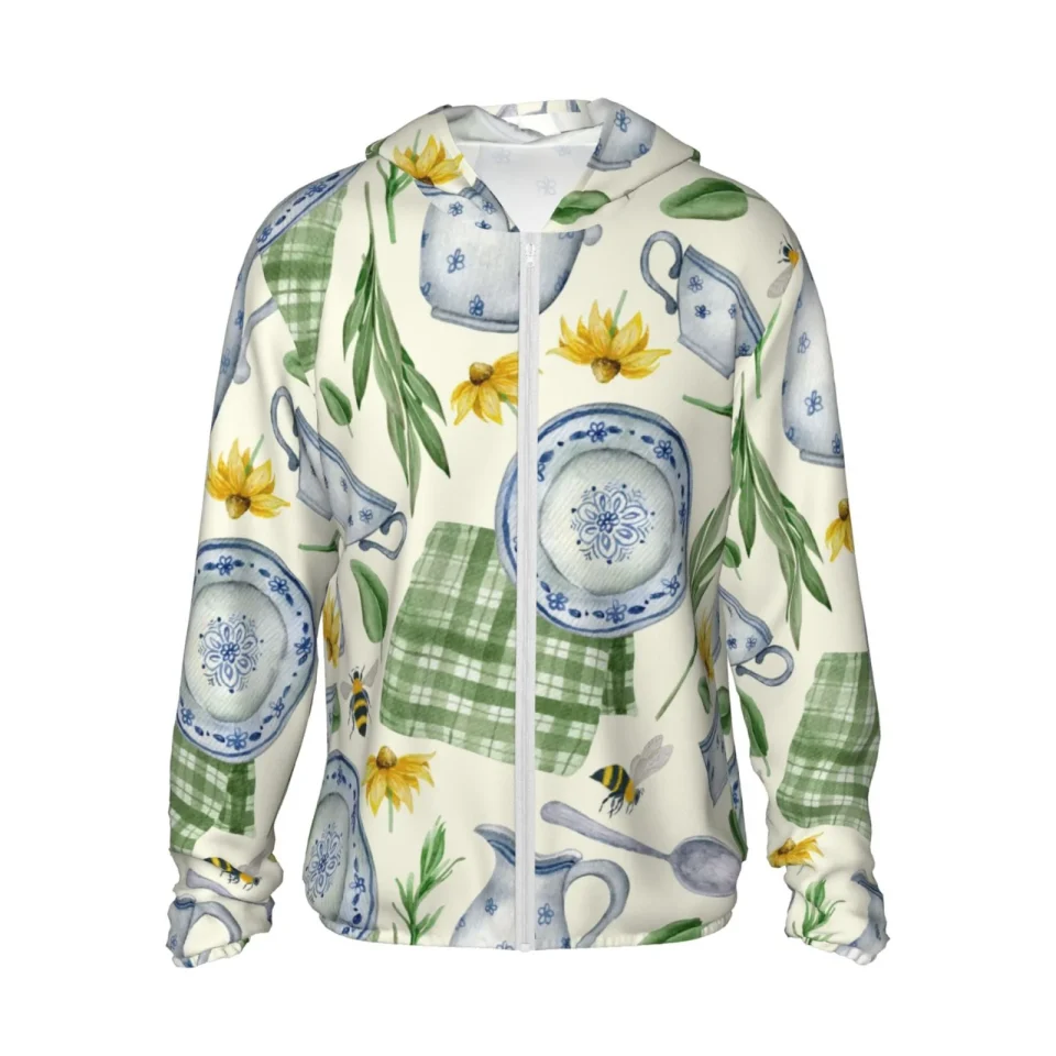 Bamboo Haiem Vintage Utensils UPF 50+ Fishing Shirts for Men Long Sleeve UV Sun Protection Hoodie Non-Mask Outdoor Hiking Shirts