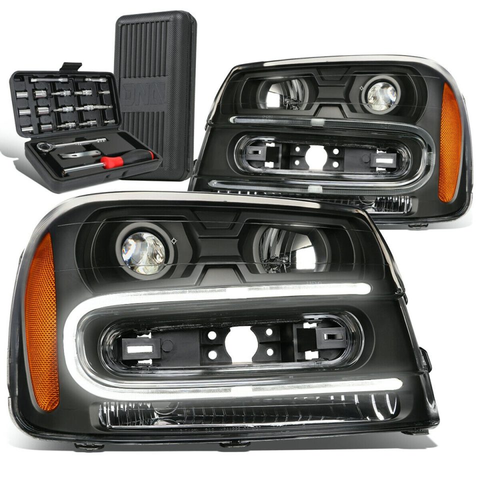 Clear Home 2002-2009 Chevy Trailblazer Black Amber Signal Projector Headlights+Too