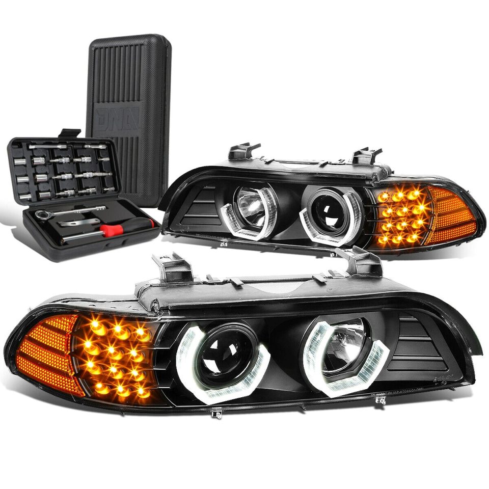 Ceramic 1996-2003 BMW E39 3D LED Turn Signal Black Projector Headlight Lamp+Tool Box