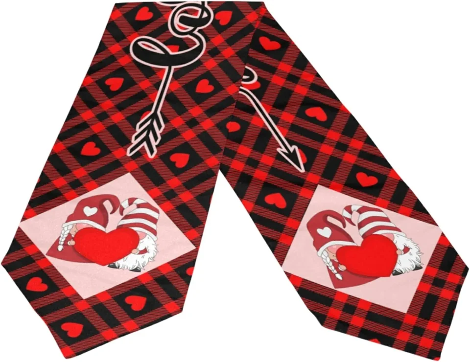 Ultimate Kitchen GZHJMY Double Sided Valentine's Day Long Polyester Table Runner 13 x 70 Inches Floral Plaid Gnomes Table Cloth Cover Placemats for Kitchen Dinning Living Holiday Wedding Party Decor