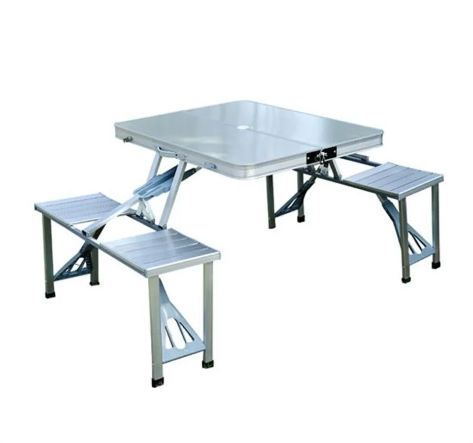 Supreme Outsunny Aluminum Portable Folding Outdoor Suitcase Picnic Table with 4 Seats - Silver