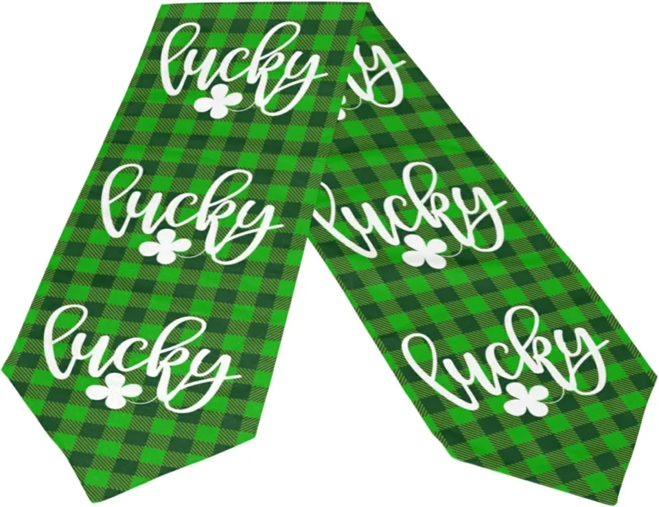 Ultimate Glass GZHJMY Double Sided St. Patrick's Day Plaid Long Polyester Table Runner 13 x 70 Inches Table Cloth Cover Placemats for Kitchen Dinning Living Holiday Home Decor