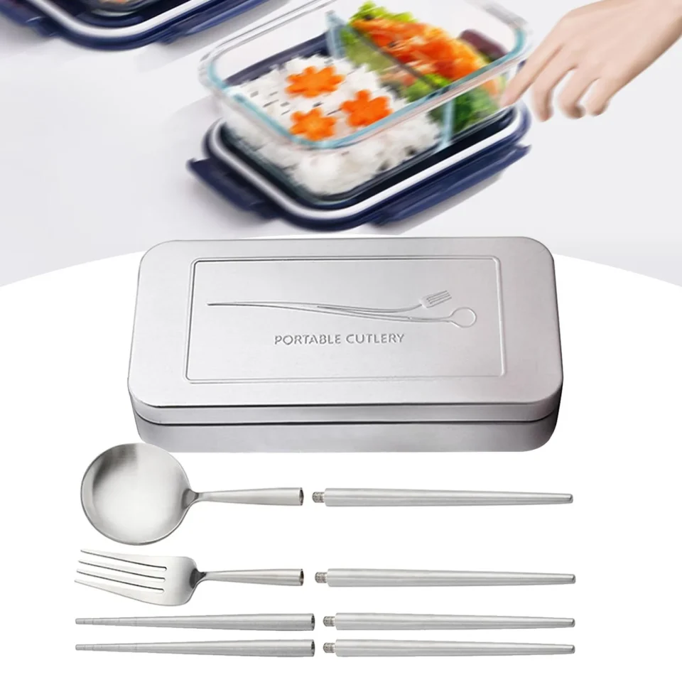 Portable Tongina 4 Pieces Camping Cutlery Set Portable Utensils Detachable Reusable Camping Utensil Set Flatware Set for Hiking Kitchen Office Chopsticks argent