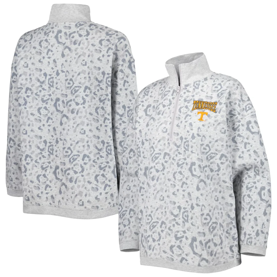 Value Women's Gameday Couture Heather Gray Tennessee Volunteers Leopard Quarter-Zip Sweatshirt