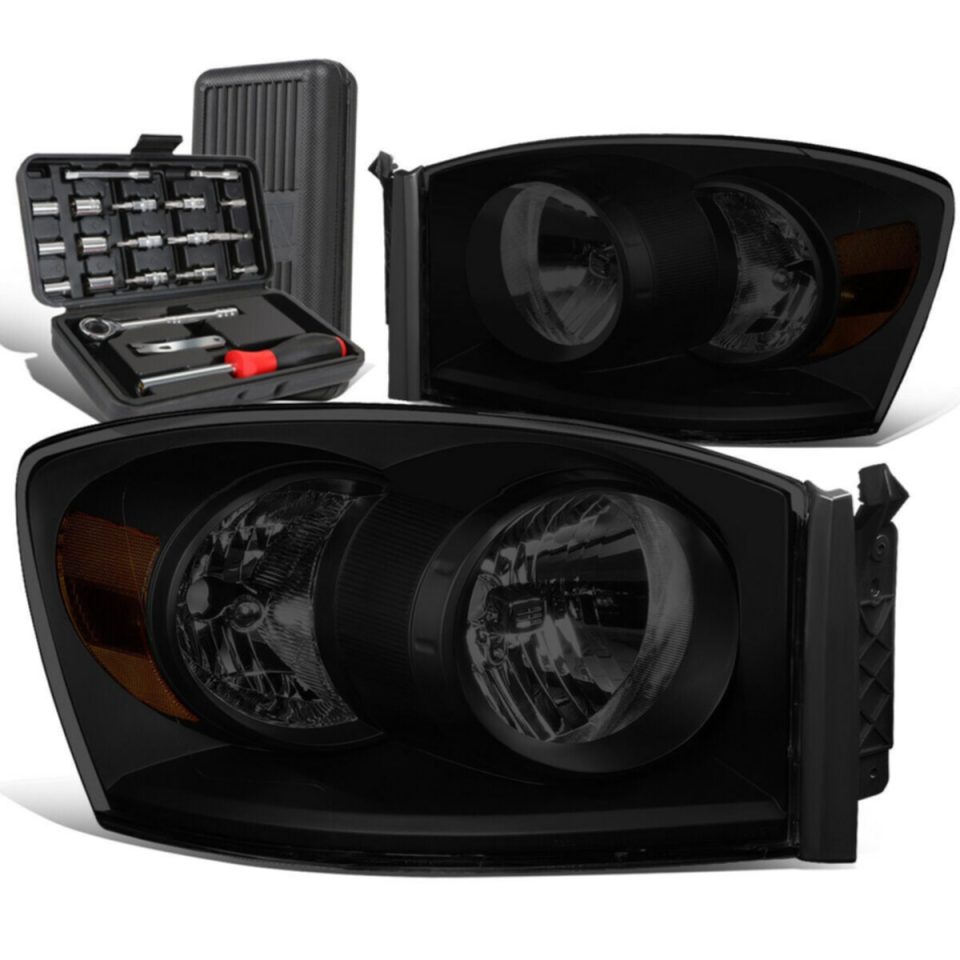 Core Matte 2006-2009 Dodge Ram 1500 2500 Tinted Housing Amber Side Headlights+Too