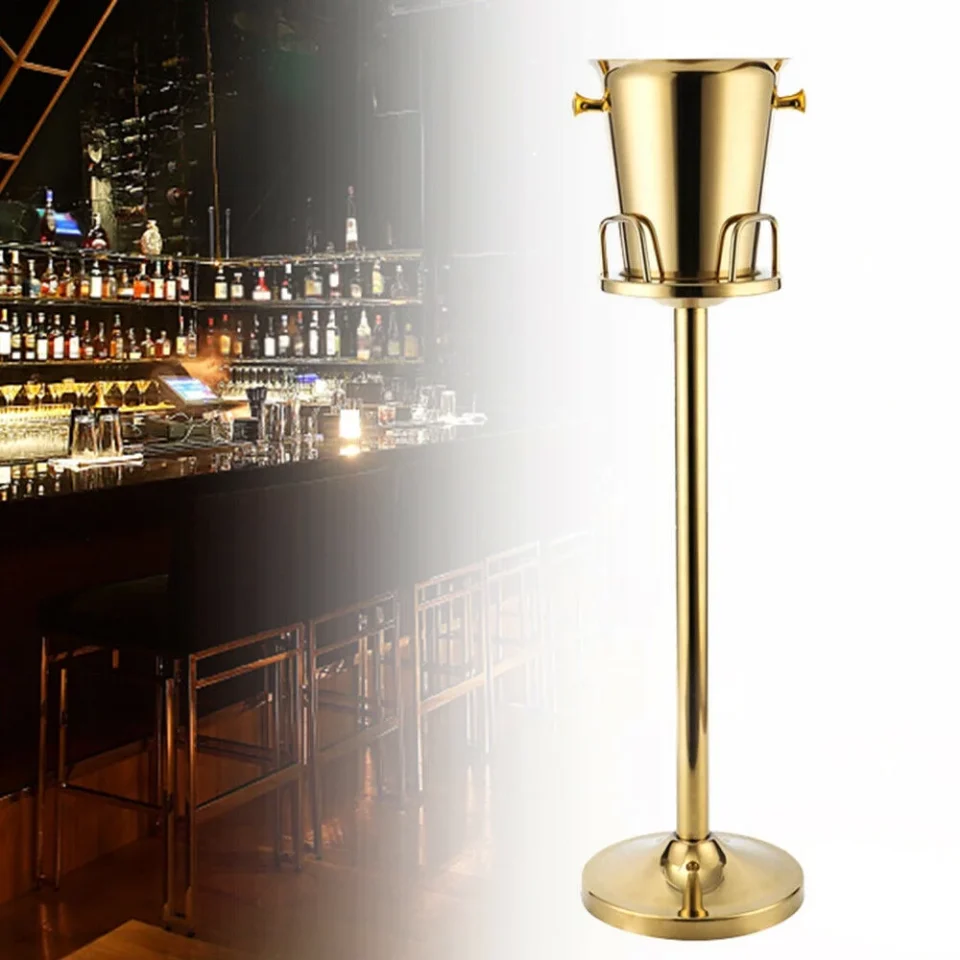 Matte Value Floor Standing Golden Champagne Ice Bucket Stainless Steel Wine Cooler Ice Gift