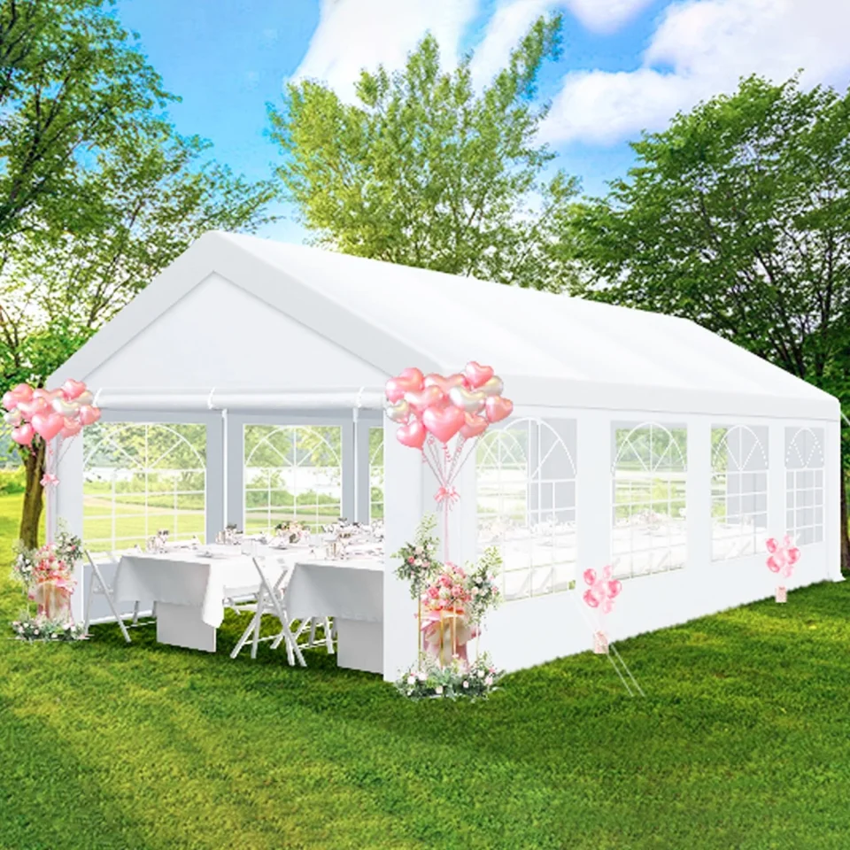 Bamboo Outdoor HOTEEL 13x26 Heavy Duty Party Tent, Outdoor Large Canopy Wedding Tent with Removable Sidewalls, White Event Shelter, Windproof, UV 50+, Outdoor Gazebo with Built-in Sandbags for Catering, BBQs, White