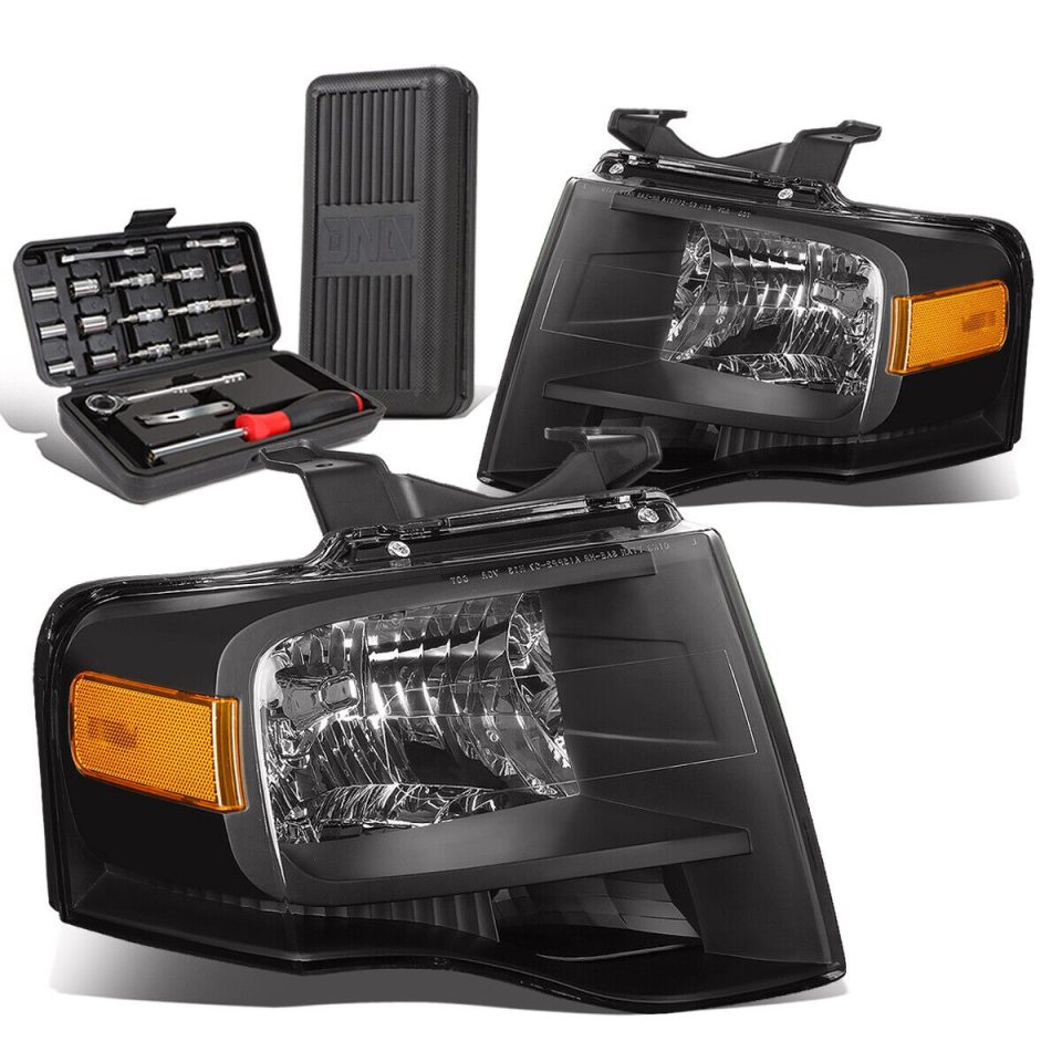 Cast Iron Leak-Proof 2007-2014 d Expedition Pair Black/Amber Side Headlight Head Lamp+Tool Box