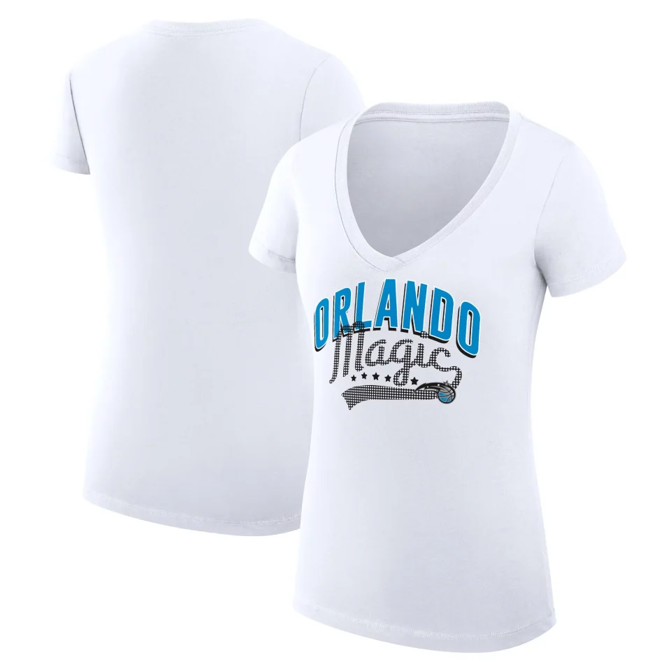 Natural Portable Women's G-III 4Her by Carl Banks White Orlando Magic Filigree Logo V-Neck Fitted T-Shirt