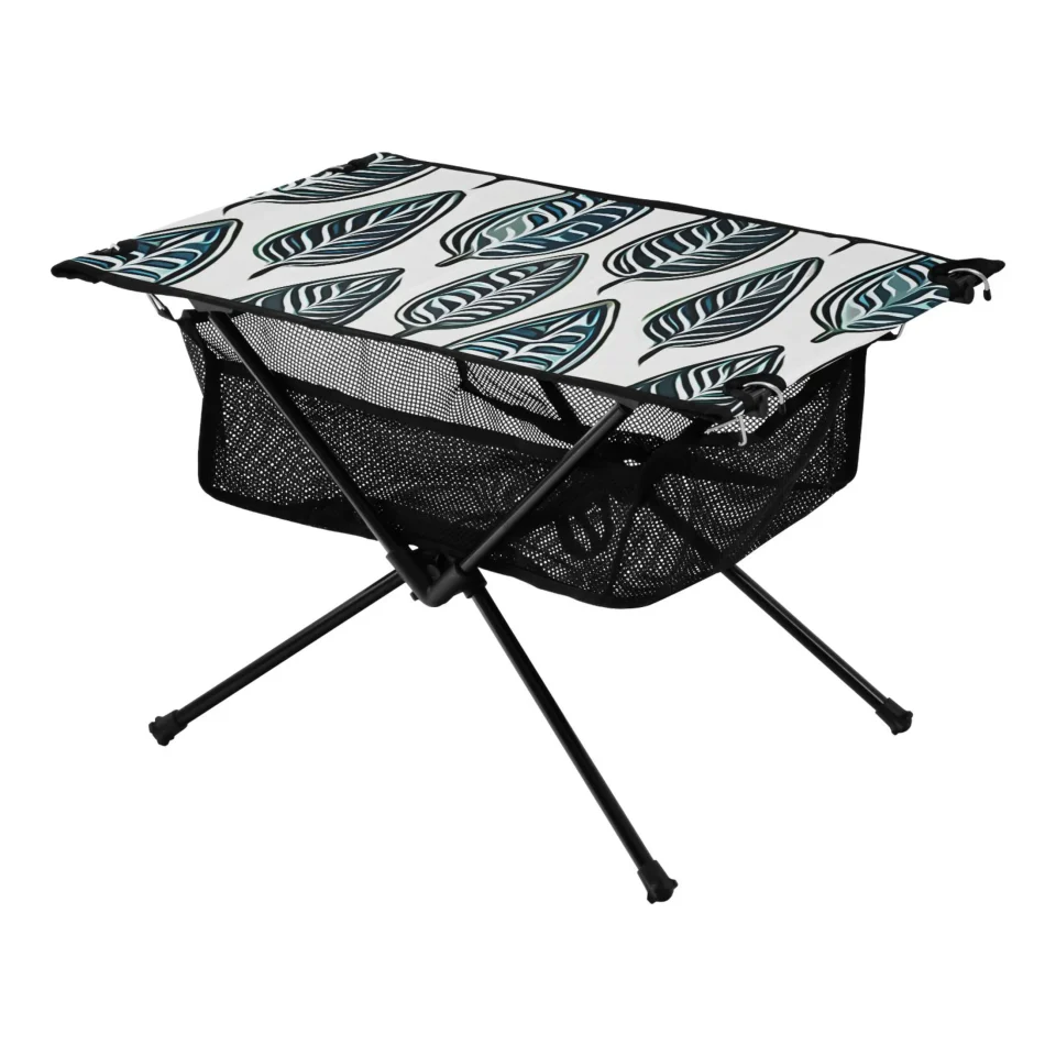 Outdoor Abstract Leaves Camping Folding Table Portable Beach Table with Storage Bag Compact Picnic Table for Outdoor Travel Fishing BBQ