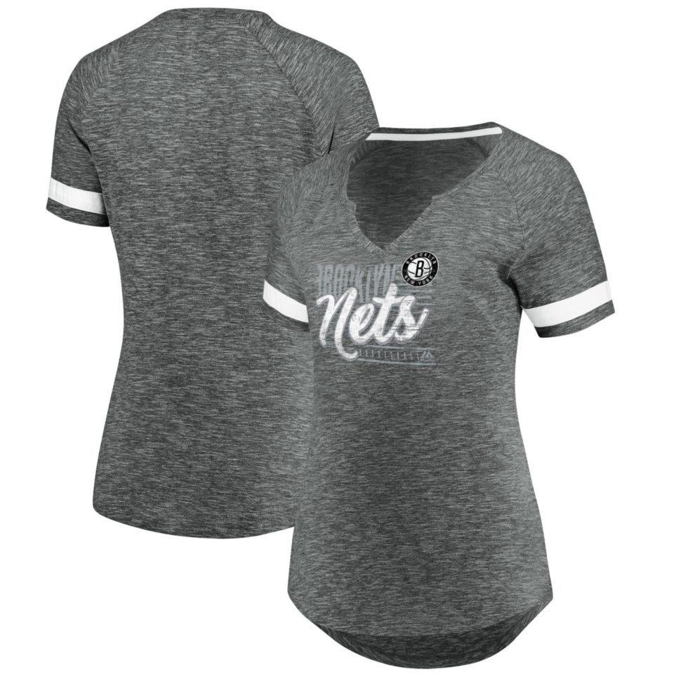 Thickened Women's Fanatics Branded Gray/White Brooklyn Nets Showtime Winning With Pride Notch Neck T-Shirt