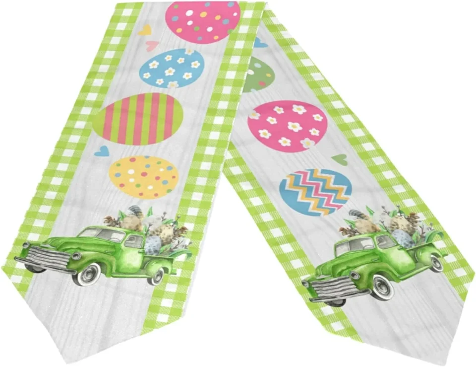 Ultimate GZHJMY Double Sided Easter Eggs Truck Long Polyester Table Runner 13 x 90 Inches Table Cloth Cover Placemats for Kitchen Dinning Living Home Holiday Decor