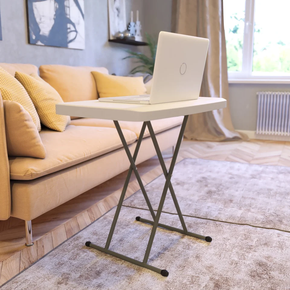 Clear Storage Emma + Oliver 30 Inch Height Adjustable Plastic Folding TV Tray/Laptop Table in Granite White