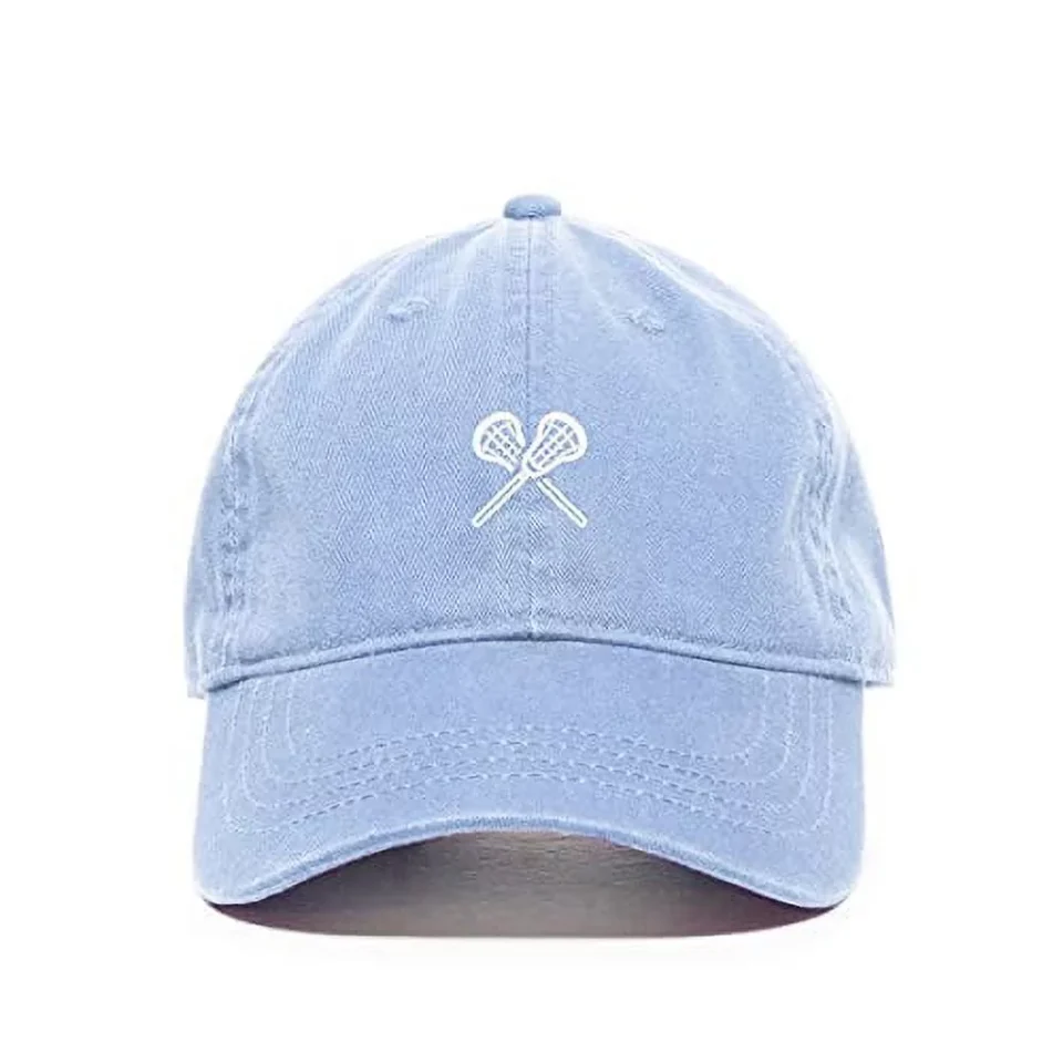Silicone Lacrosse Baseball Cap Embroidered Cotton Adjustable Dad Hat Light Blue