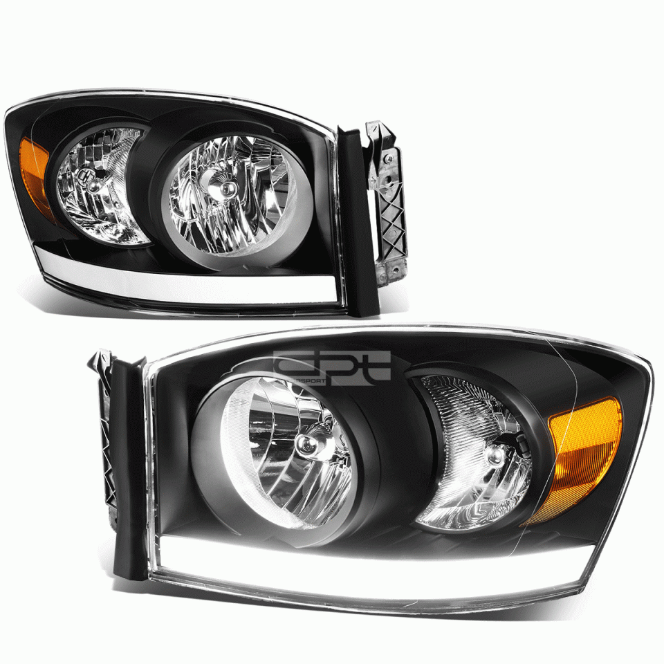 BPA-Free Matte LED DRL 06-09 Dodge Ram 1500/2500/3500 Black Housing Amber Corner Headlight