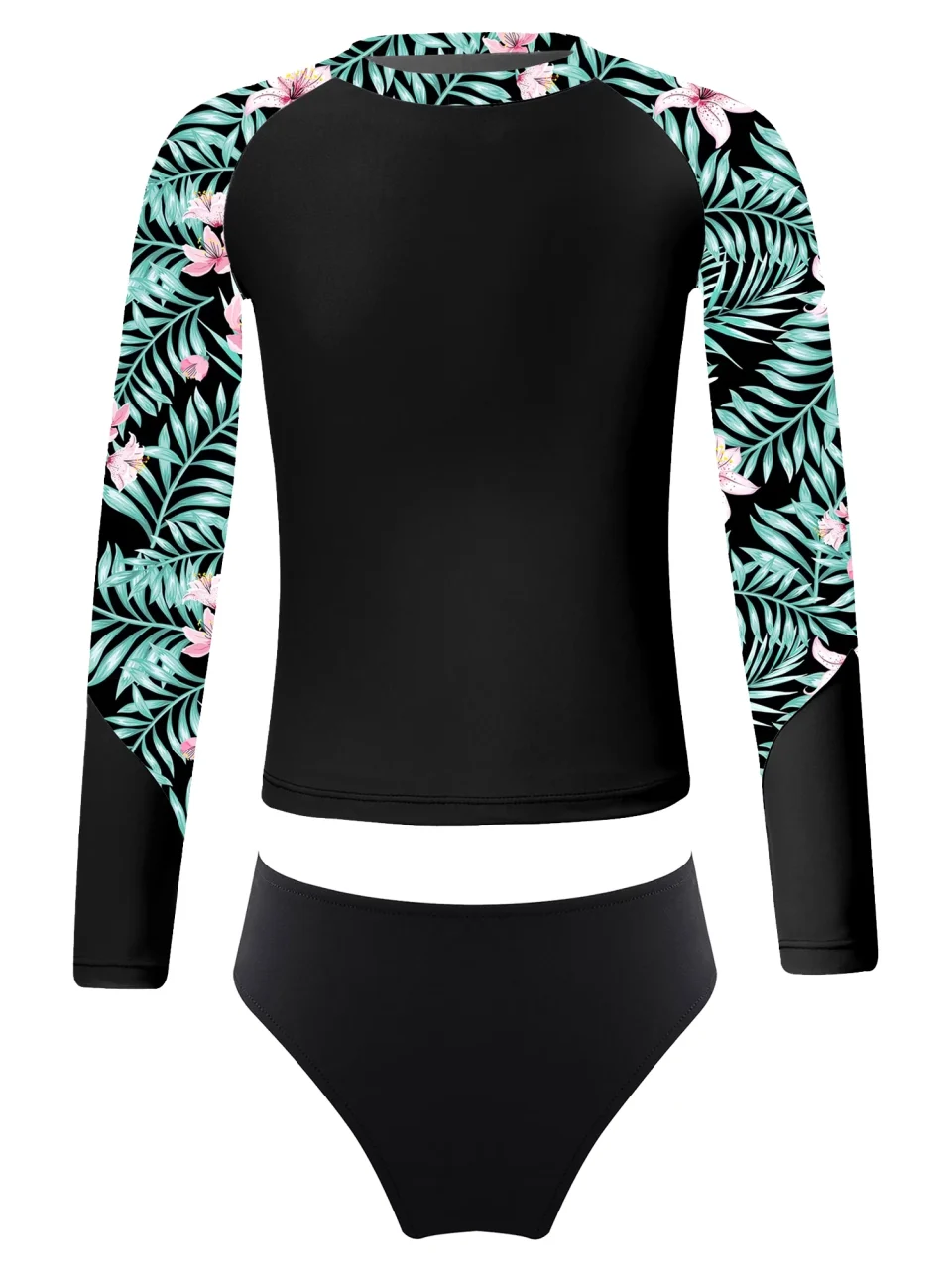 Travel iEFiEL Girls Printed Swimwear Rashguard Set Long Sleeve Swim Tops with Briefs Swimsuit Outfit Bathing Suit Black 10
