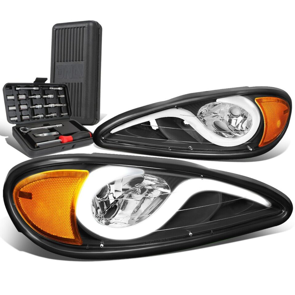 Prime 1999-2005 Pontiac Grand AM LED Black Amber Signal Headlight Lamps+Tool Box