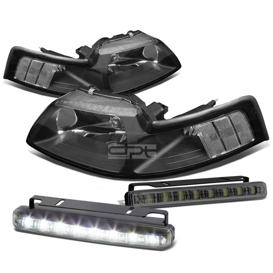 Space-Saving Gift-Ready BLACK HOUSING HEAD+CLEAR CORNER+SMOKED LED FOG LIGHT KIT 99-04 D MUSTANG
