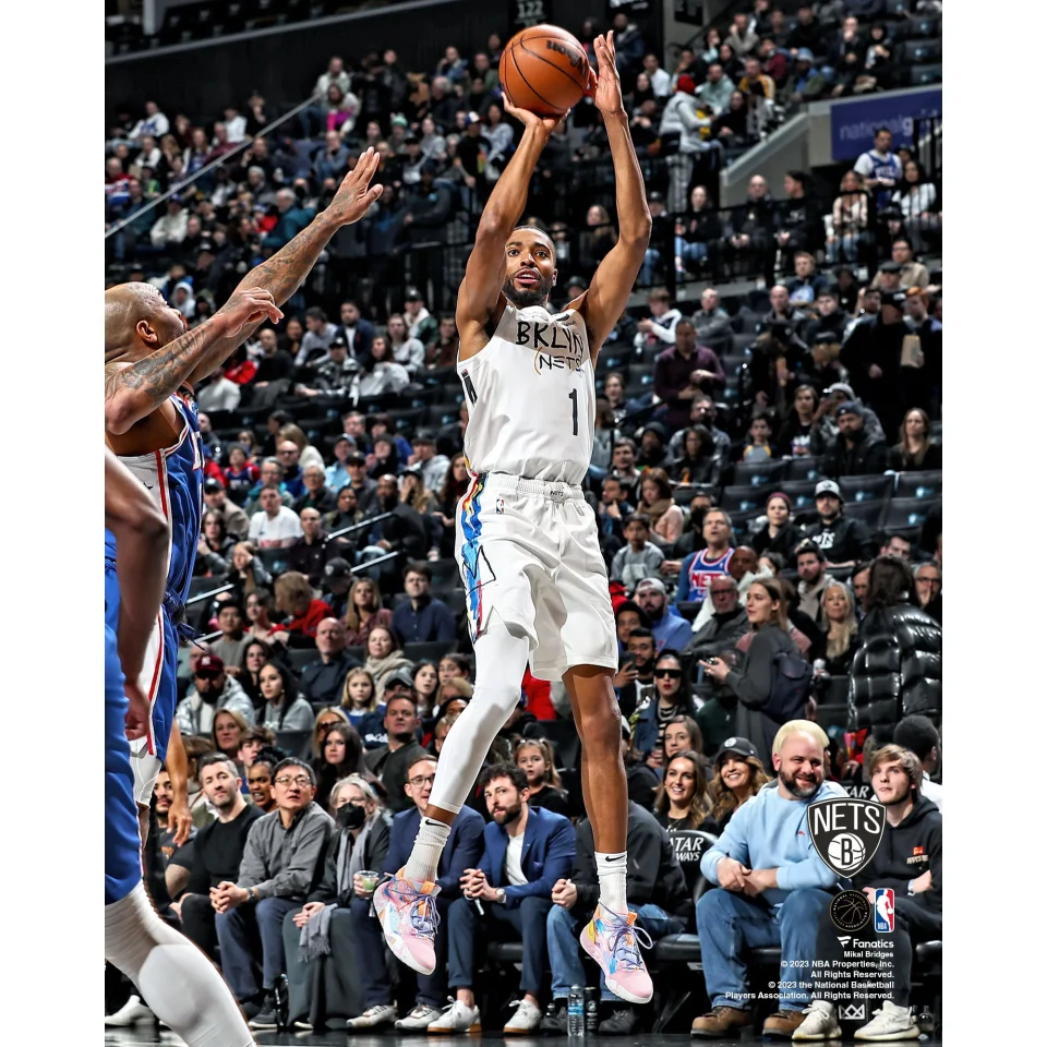 Essential Clear Mikal Bridges Brooklyn Nets Unsigned Makes a Jump Shot Photograph