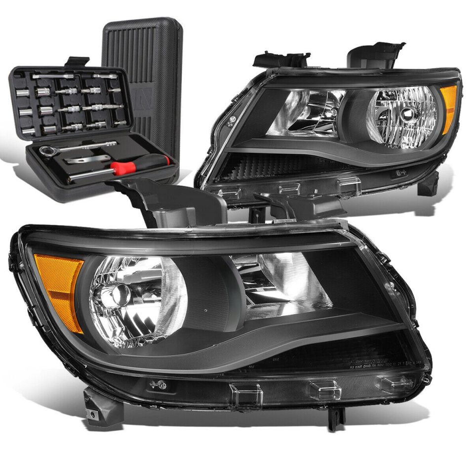 Supreme Frosted 2015-2020 Chevy Colorado Pair Black/Amber Turn Signal Headlight+Tool Box