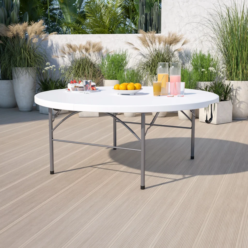 Ceramic Silicone Lancaster Home 5.89-Foot Round Bi-Fold Plastic Banquet Folding Table with Handle