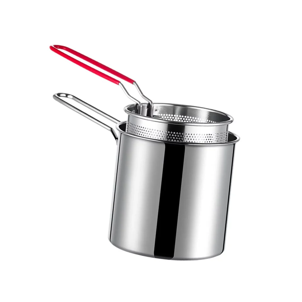 Durable Deep Fryer Frying Pot with Basket 304 Stainless Steel Saucepan Accessory Versatile Anti Slip Handle Frying Pan for All Types of Fire Sources
